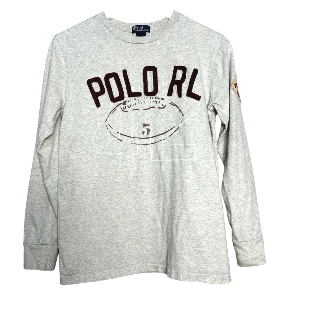 Polo Ralph Lauren Kids Gray Long Sleeve Football Graphic T-Shirt Size L 14-16